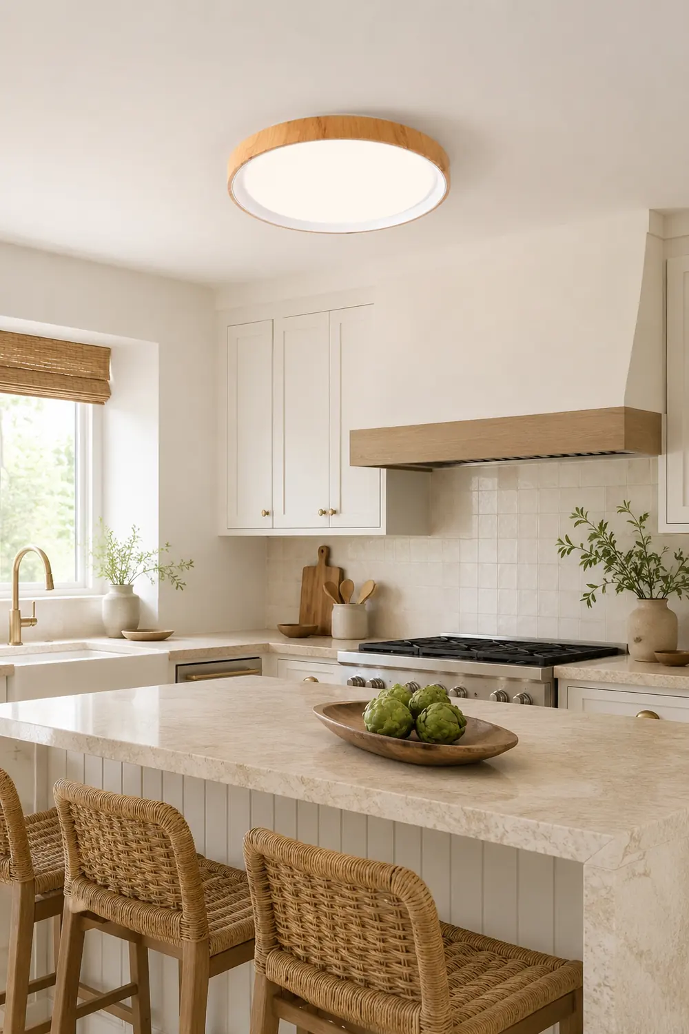 Quinn Modern LED Flush Mount Lighting White Wood/Acrylic Kitchen - Lumpaz