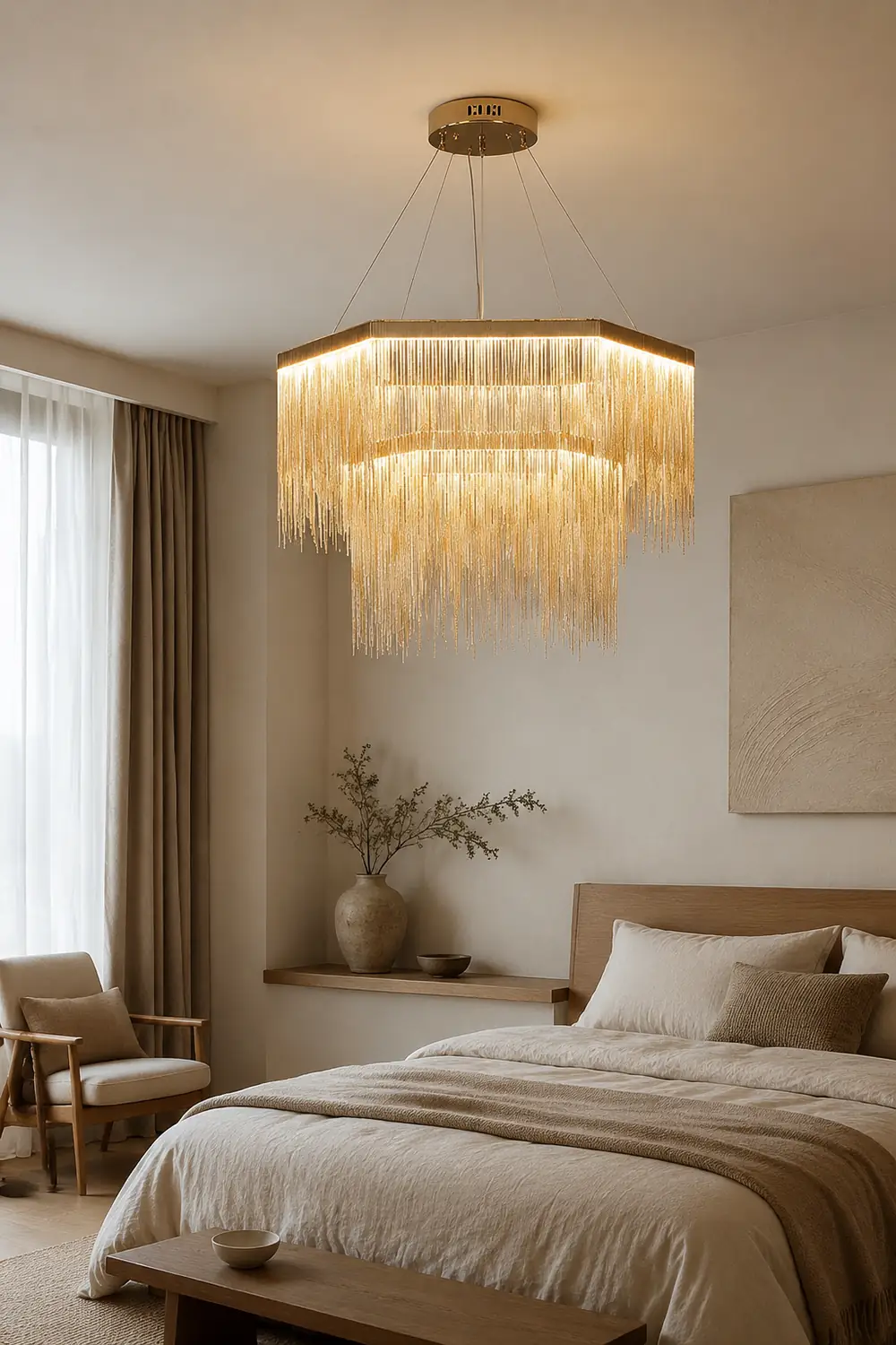 Colon Pendant Light Tassel Luxury, Chain Metal, Gold/Silver, Living Room - Lumpaz