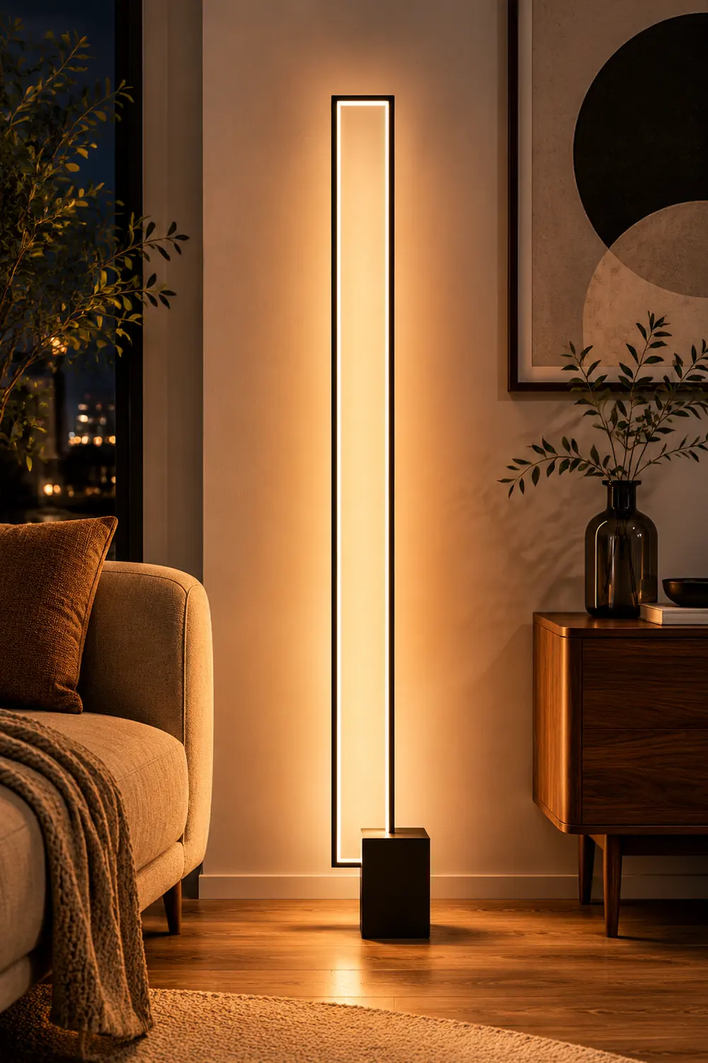 Edge Modern Minimalist Rectangular Metal Floor Lamp, Black - Lumpaz