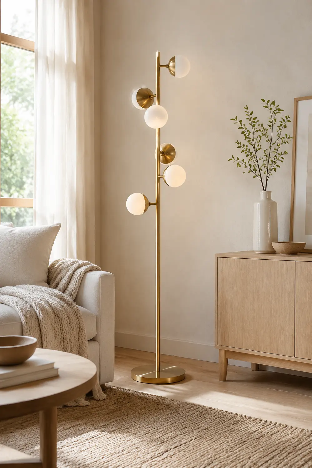 Valentina Floor Lamp Ball Modern, Metal/Ceramic, White/Gold, Living Room - Lumpaz