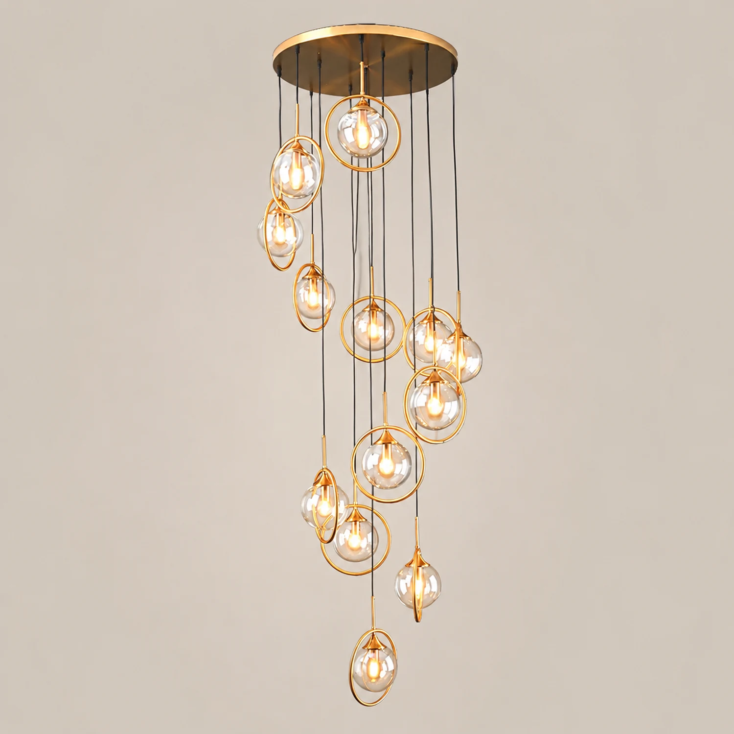 Hailie Modern Spiral Ball Glass Staircase Chandelier, Clear/Amber/Smoke Gray - Lumpaz