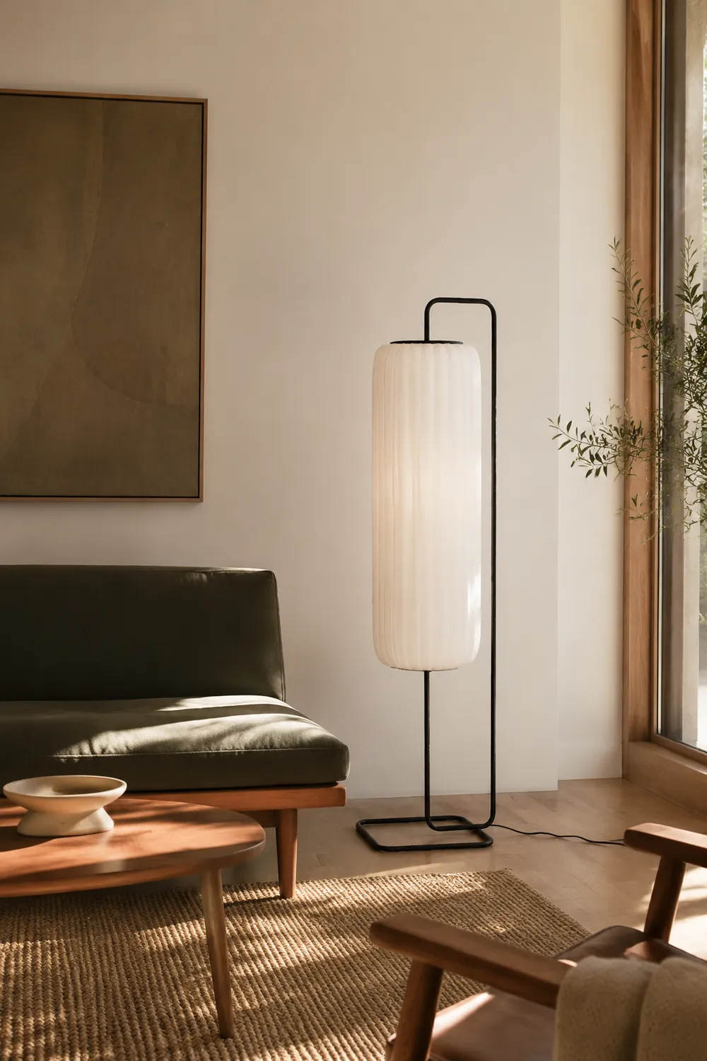 Renée Minimalist Column Fabric Metal Floor Lamp, Bedroom - Lumpaz