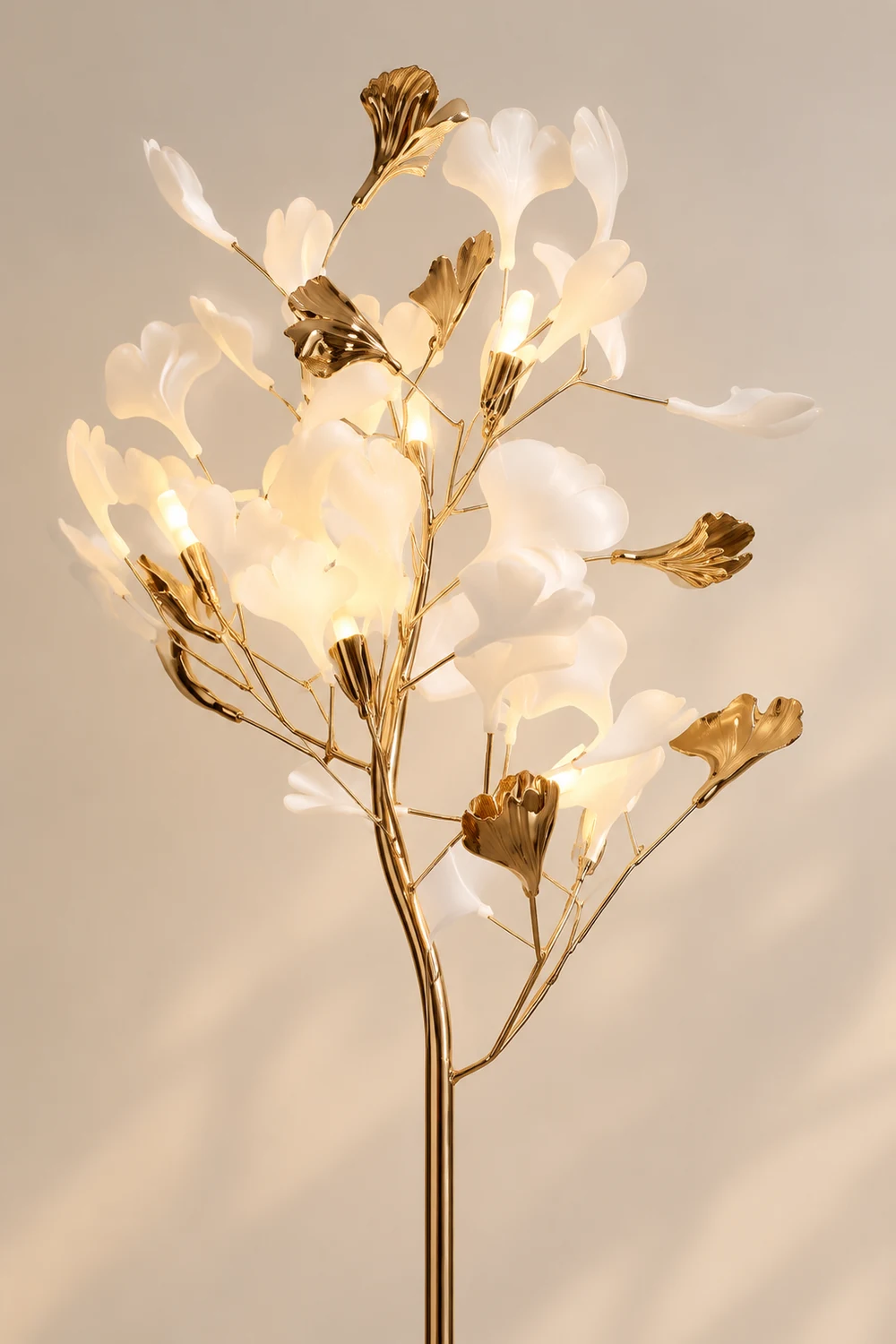 Ophelia Floor Lamp Leaf Artistic, Ceramic/Metal, White/Gold, Study - Lumpaz
