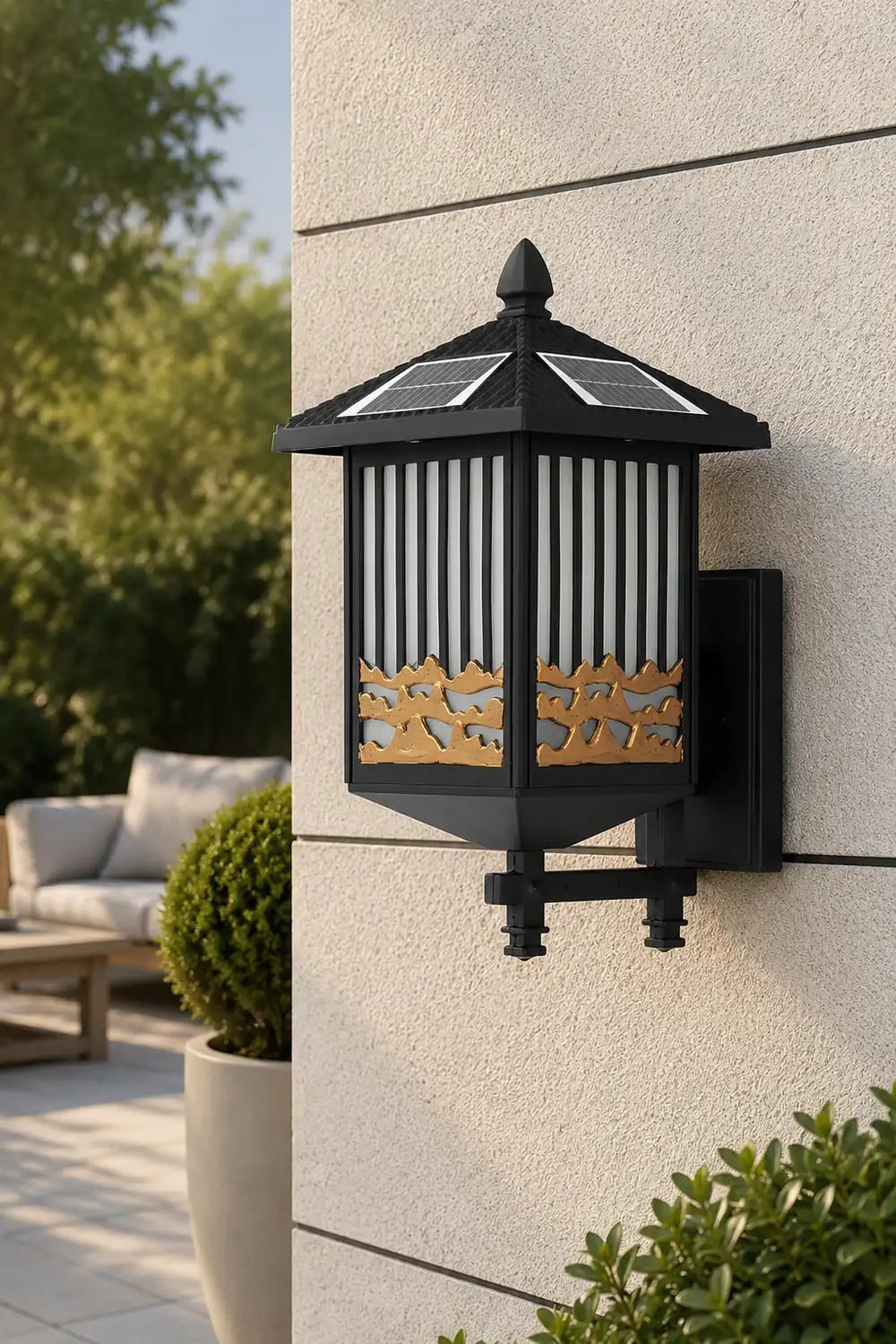 Retro Waterproof LED Black Modern Solar Wall Lights Outdoor Wall Sconce - Lumpaz
