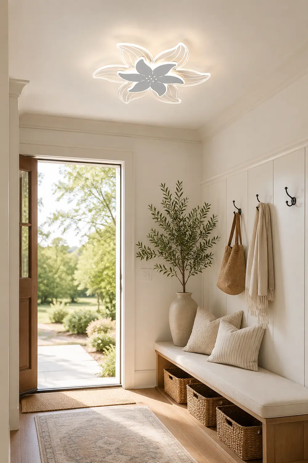 Hana Designer Flower Shape White Flush Mount Ceiling Light, White - Lumpaz