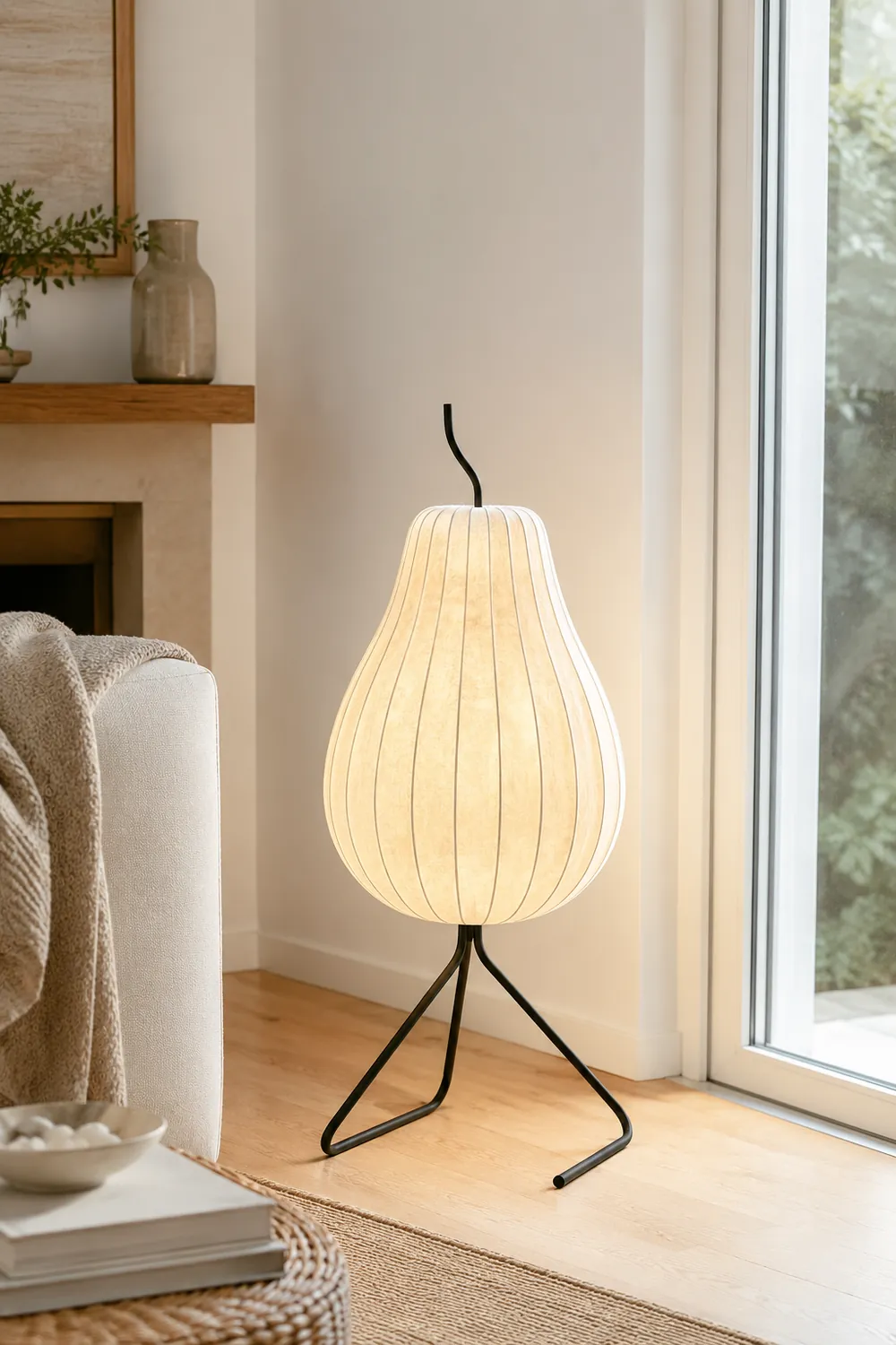 Renée Floor Lamp Pear Shaped Unique Art Deco, Fabric/Metal, Living Room - Lumpaz