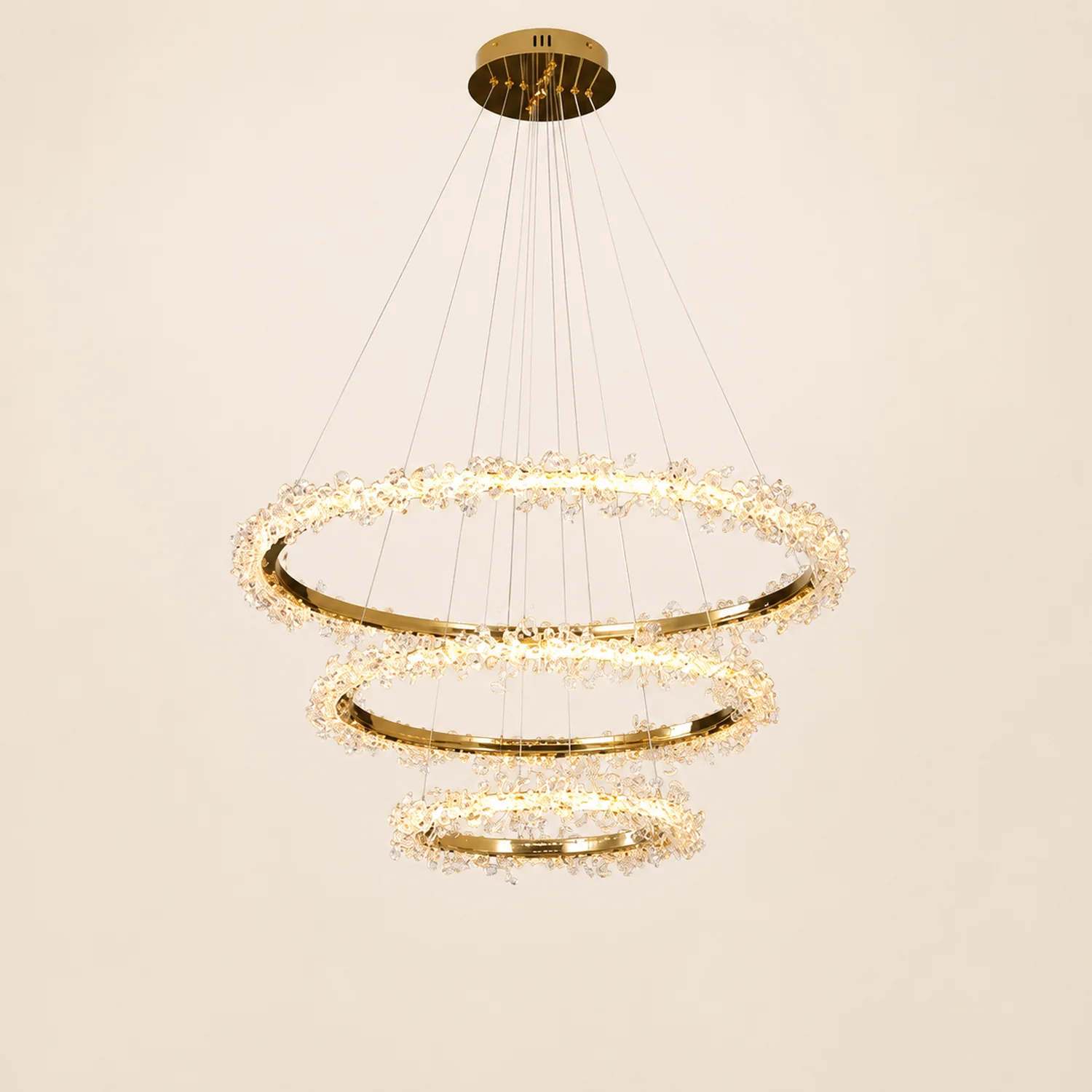 Kristy Pendant Light Ring Luxury, Crystal/Metal, Gold, Bedroom - Lumpaz