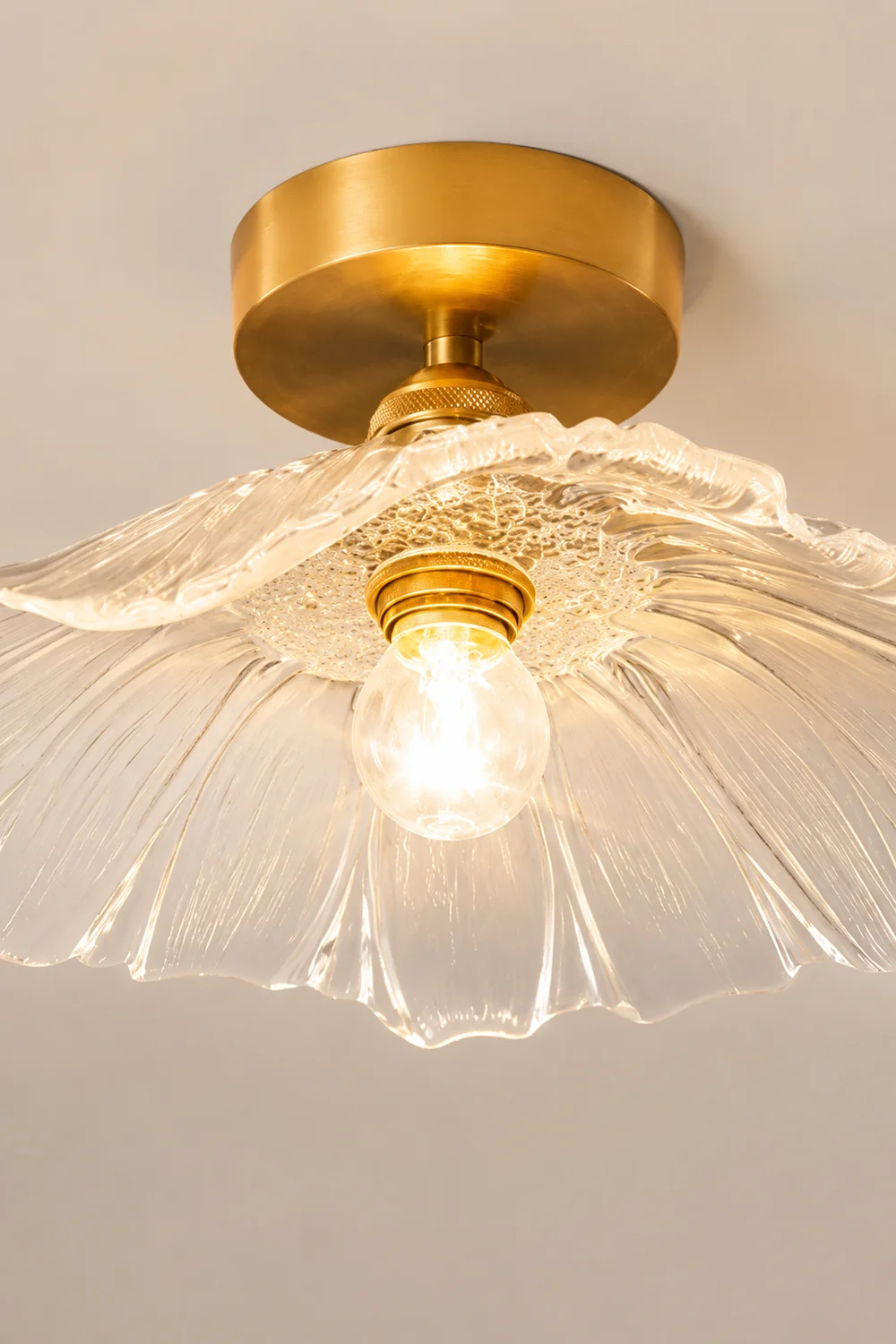 Carins Art Deco Flower Glass Flush Mount Ceiling Light Clear/Green - Lumpaz