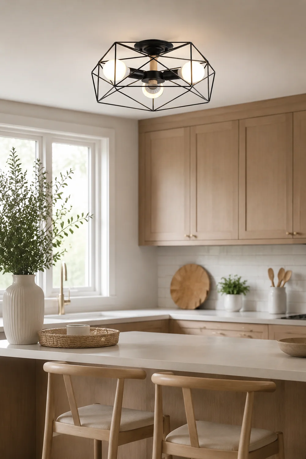 Cooley Modern Geometric Lantern Metal Flush Mount Ceiling Light, Black/White/Gold - Lumpaz