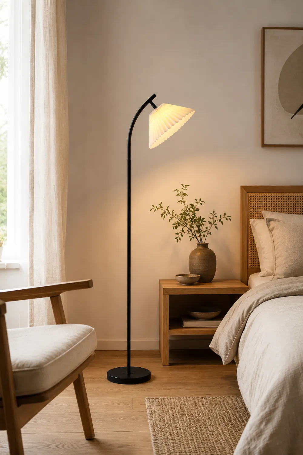 Ozawa Modern Arc Pleated Metal Fabric Floor Lamp, 3 Color - Lumpaz