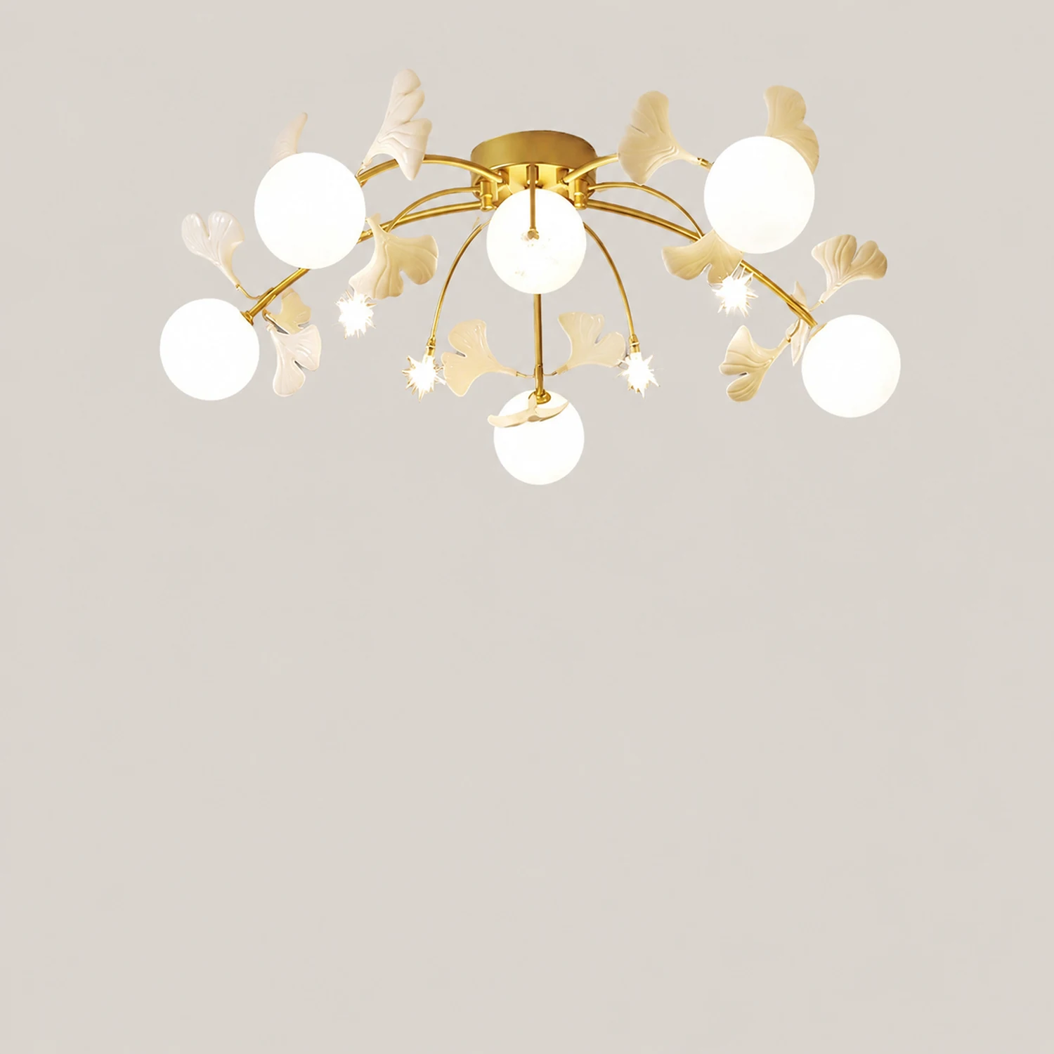Ophelia Nordic Multi Globe Metal/Ceramic Flush Mount Ceiling Light, White/Gold - Lumpaz