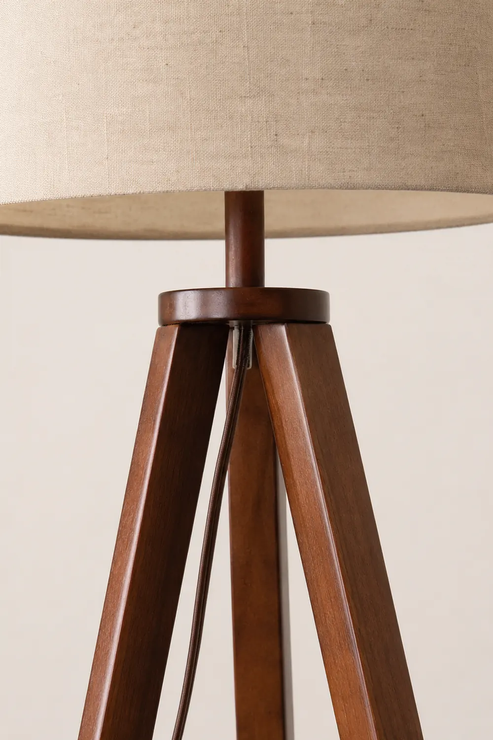 Ozawa Floor Lamp Triangle Vintage, Wooden/Fabric, Beige, Living Room - Lumpaz