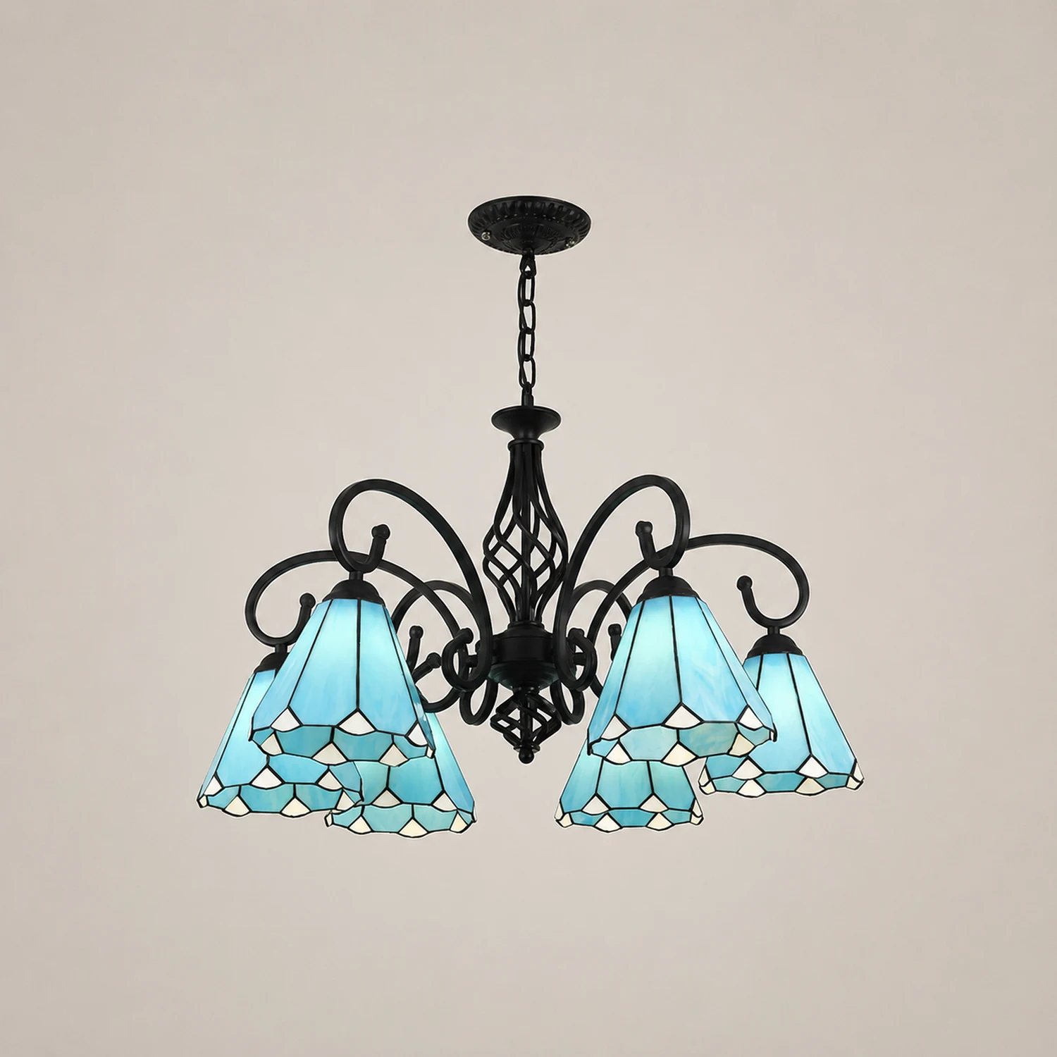 Silva Tiffany Mediterranean Branch Metal Chandelier, White/Blue/Navy Blue - Lumpaz