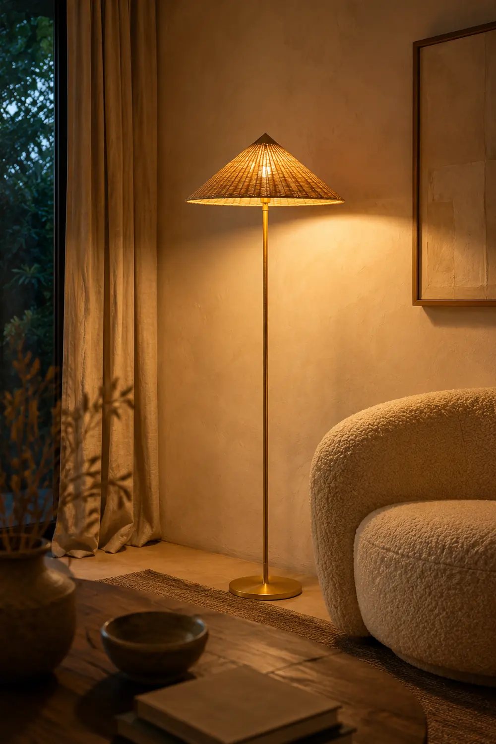 Muto Modern Metal Fabric Rattan Floor Lamp - Lumpaz