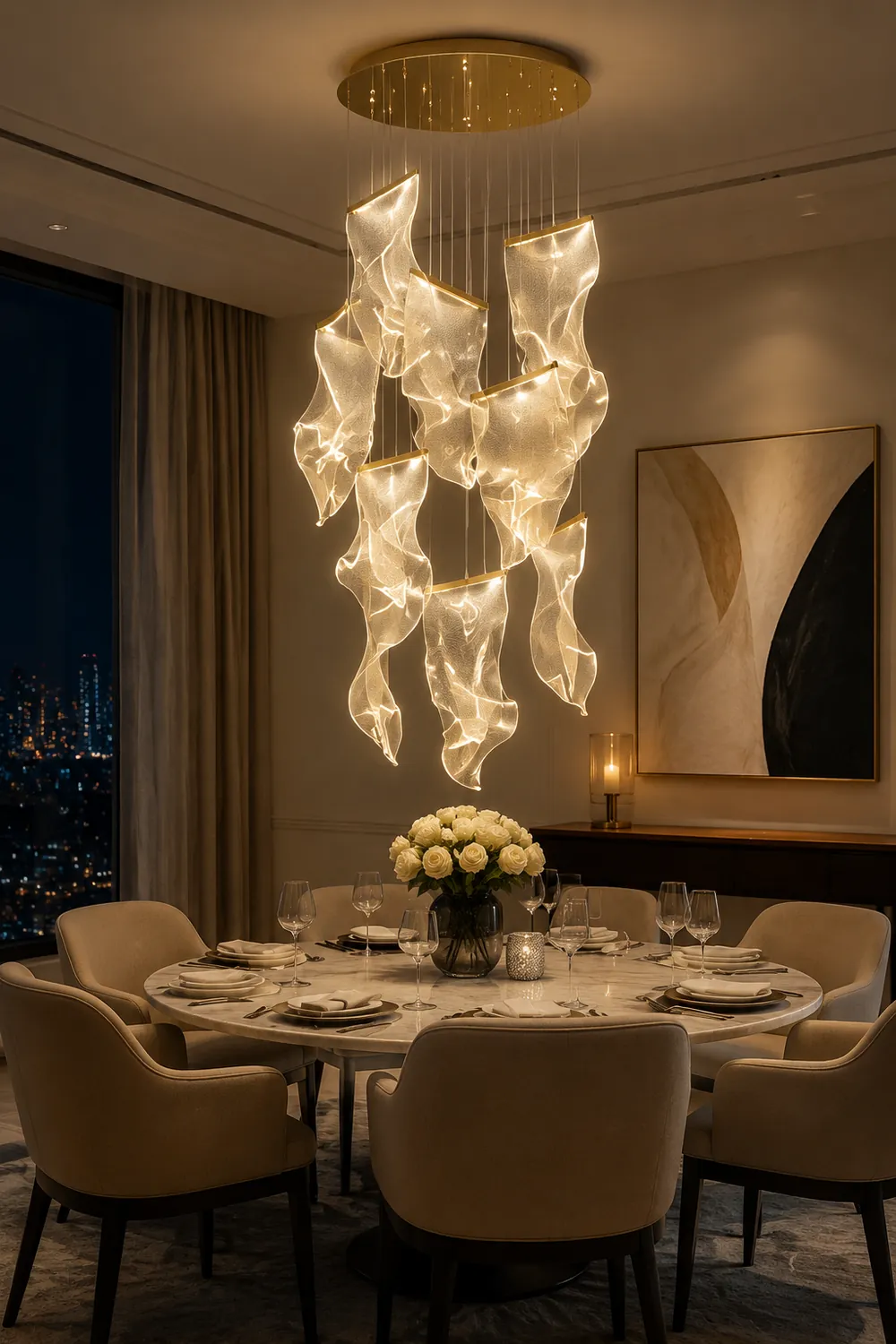 Marylin Artistic Acrylic Silk Chandelier, Gold - Lumpaz