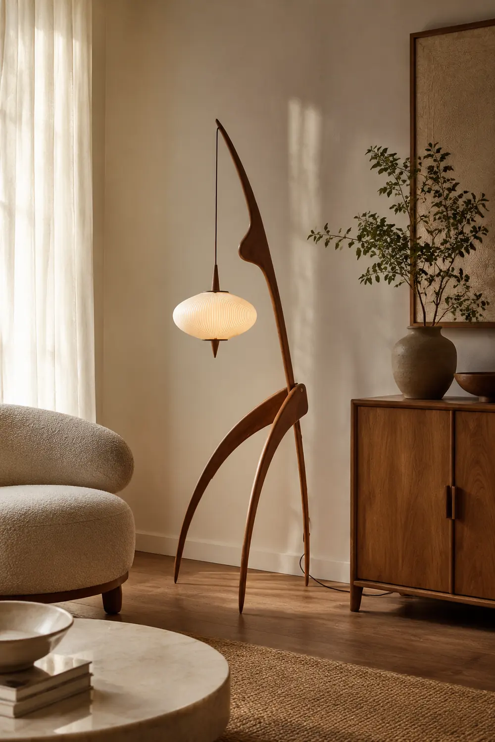 Renée Floor Lamp, Artificial Paper & Wood - Lumpaz