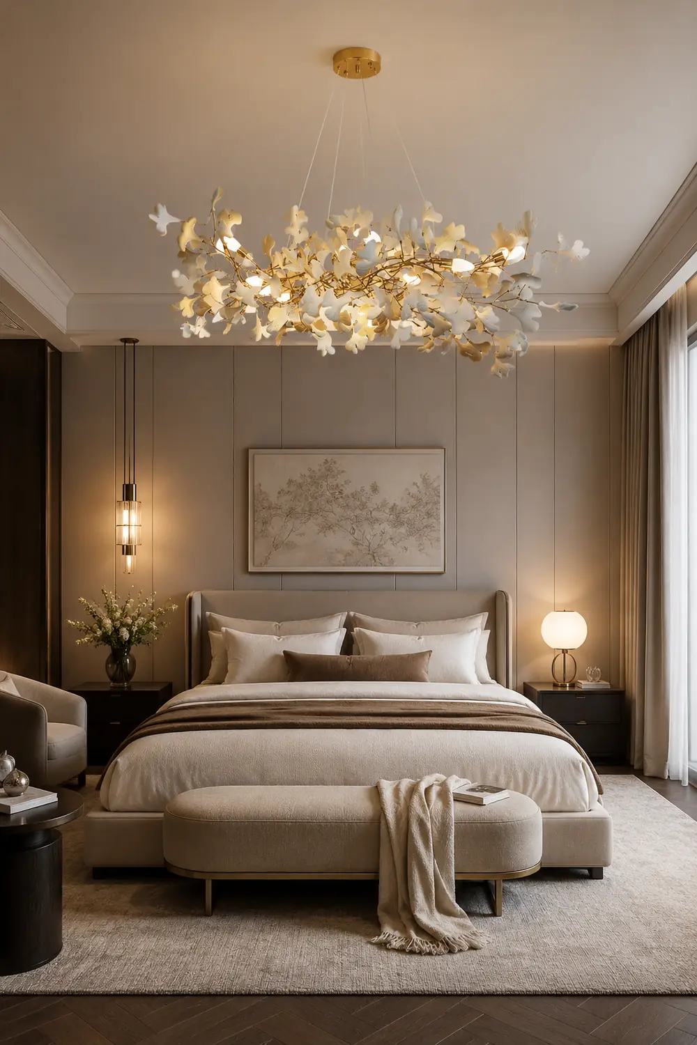 Ophelia Gildglow Luxury Ceramic Chandelier Large Foyer Gingko Leaf Living Room - Lumpaz