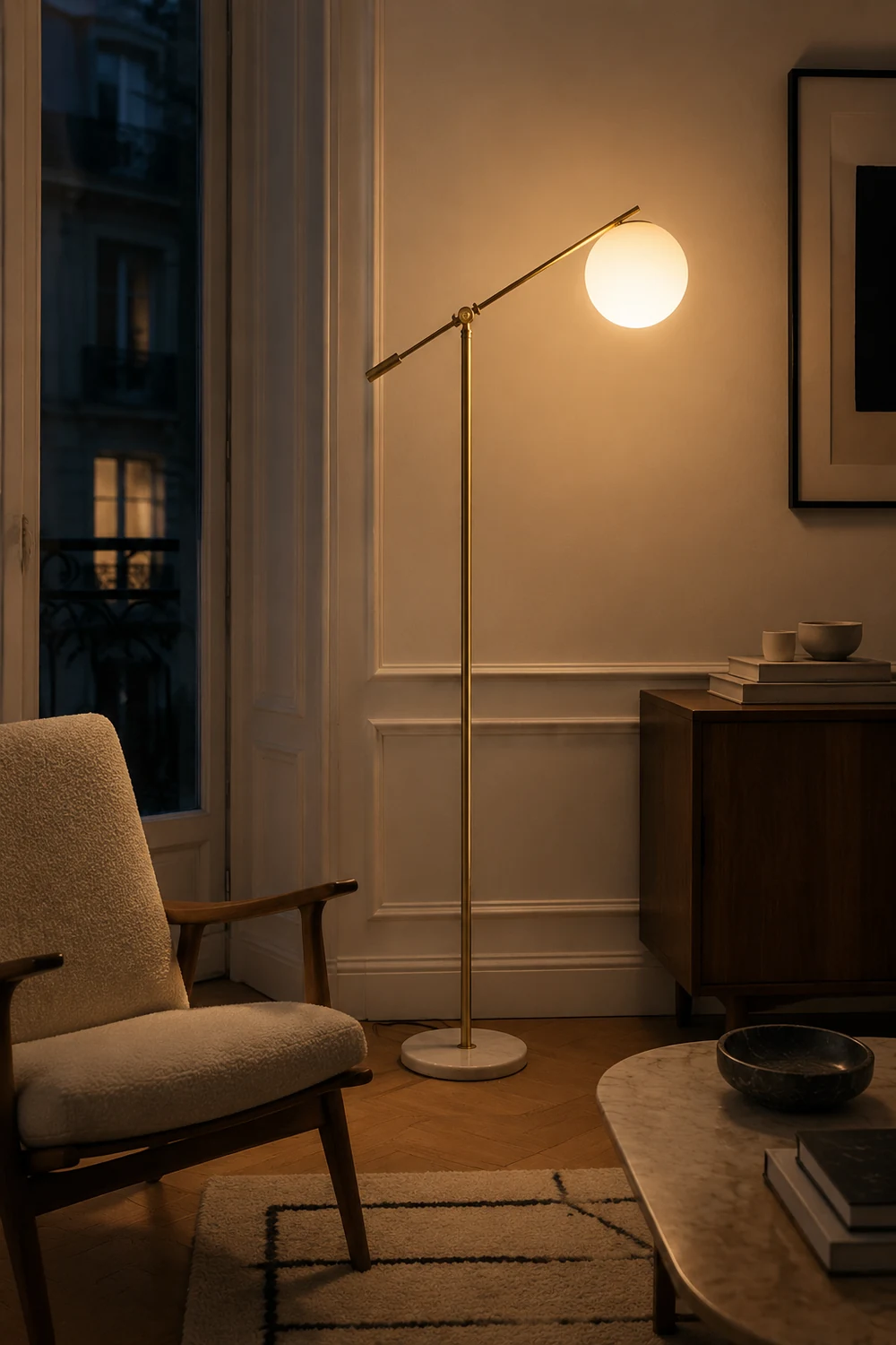 Valentina Arc Floor Lamp, Frosted Glass & Metal - Lumpaz