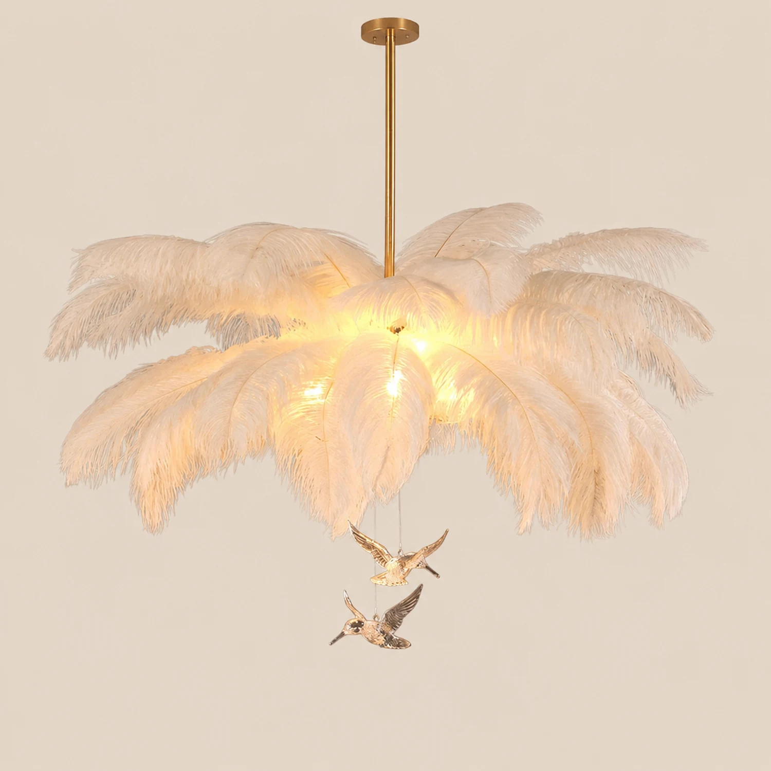 O'Moore Ostrich Contemporary Elegant Feather Chandelier, White - Lumpaz