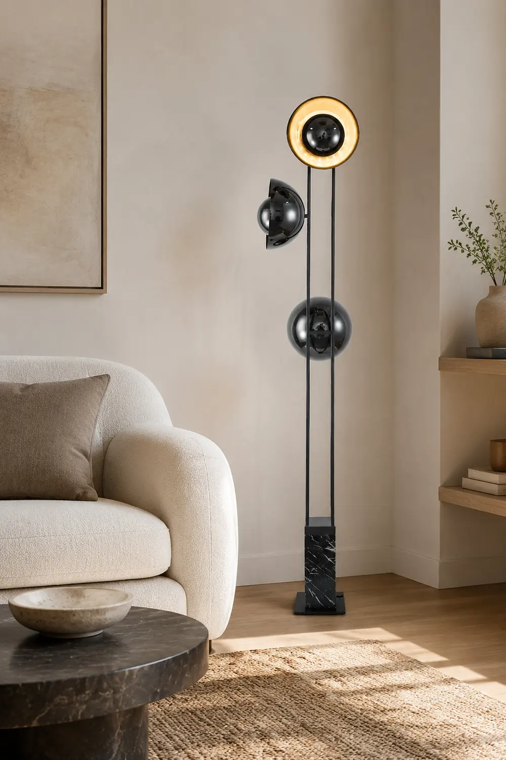 Salgado Modern Minimalist Tri-head Floor Lamp, Metal & Marble - Lumpaz