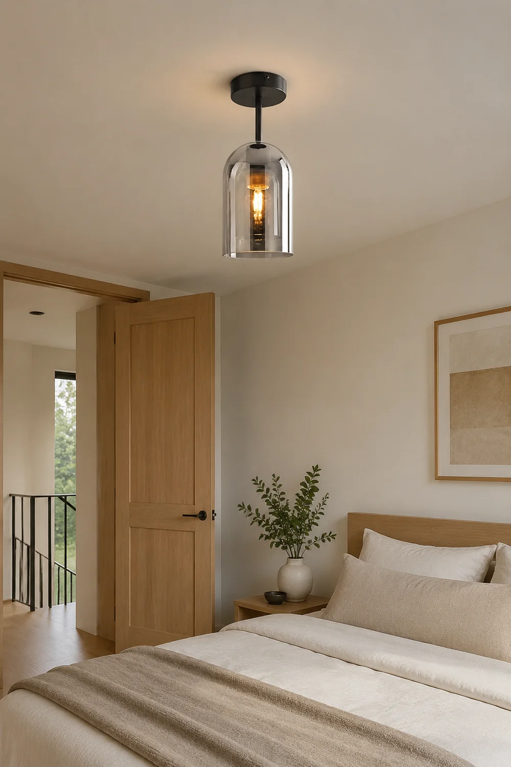 Sanna Modern Cylinder Semi-Flush Mount Clear Glass Ceiling Light, Cognac/Gray - Lumpaz