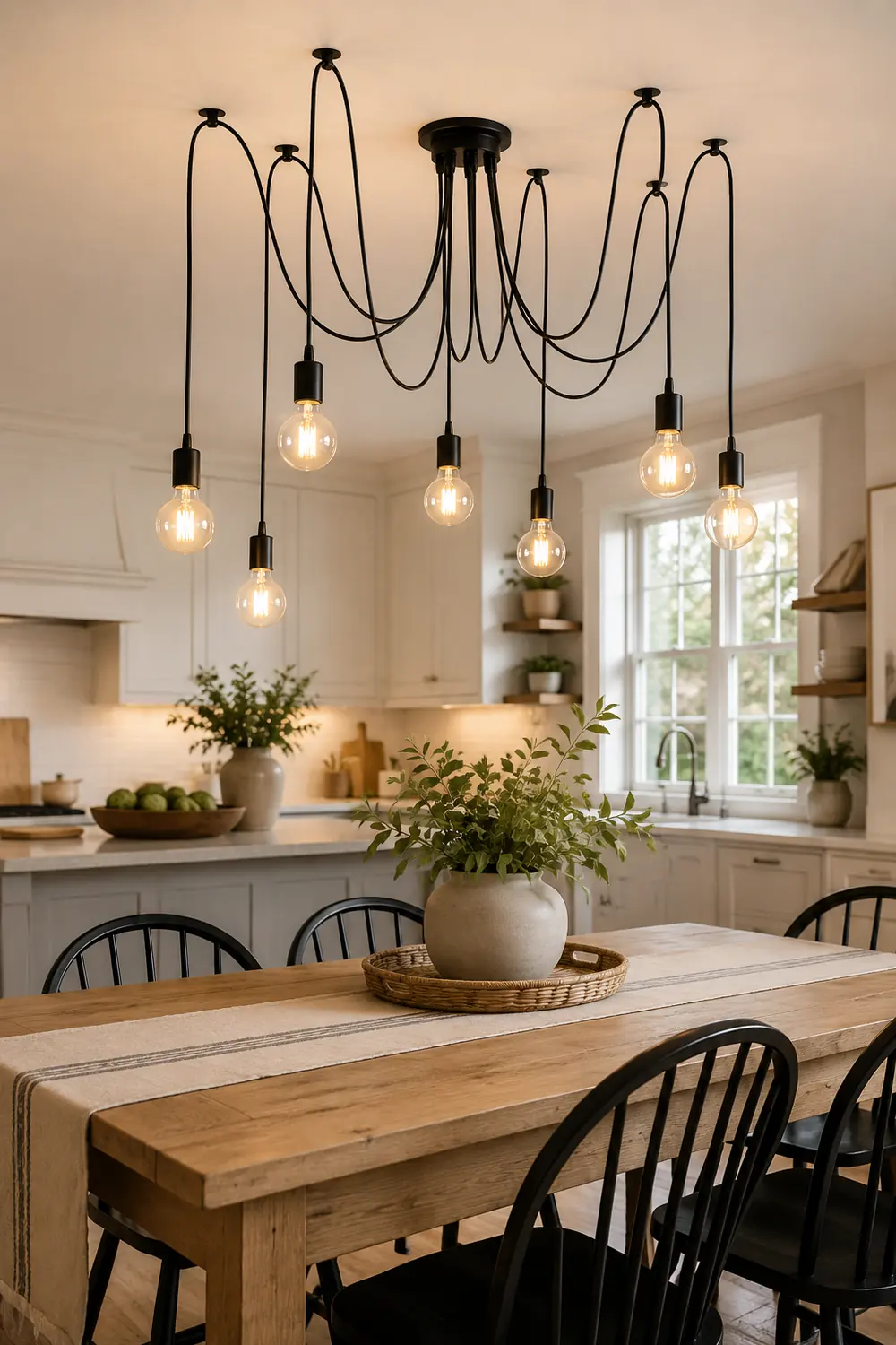 Alessio Retro Country LED Spider Chandelier, Black/White - Lumpaz