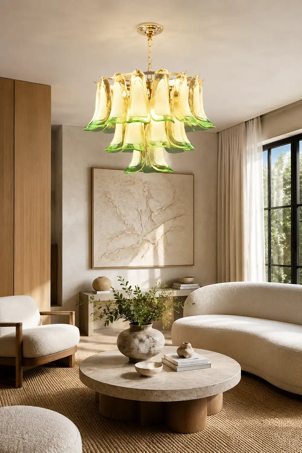 Marilyn Modern 3-Tier Stained Glass Chandelier, Green - Lumpaz