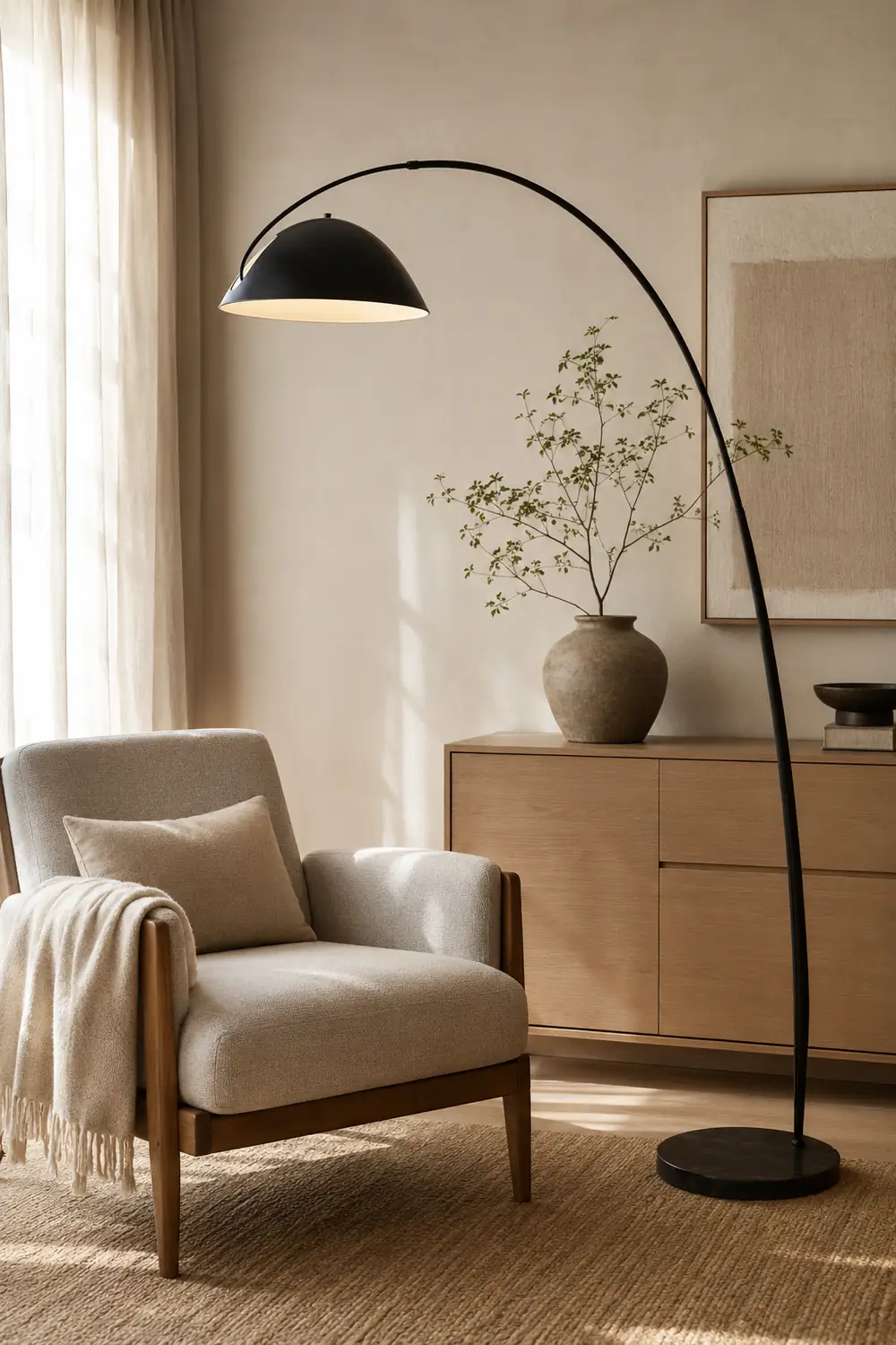 Avi Modrn Fishing Rod Metal Floor Lamp, Black - Lumpaz