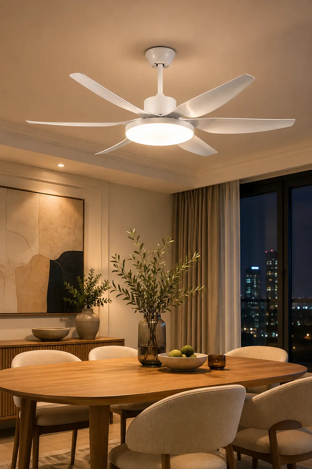 Haydn Basic Modern 6-Blade DC Ceiling Fan with Light, Black & White, 51'' - Lumpaz