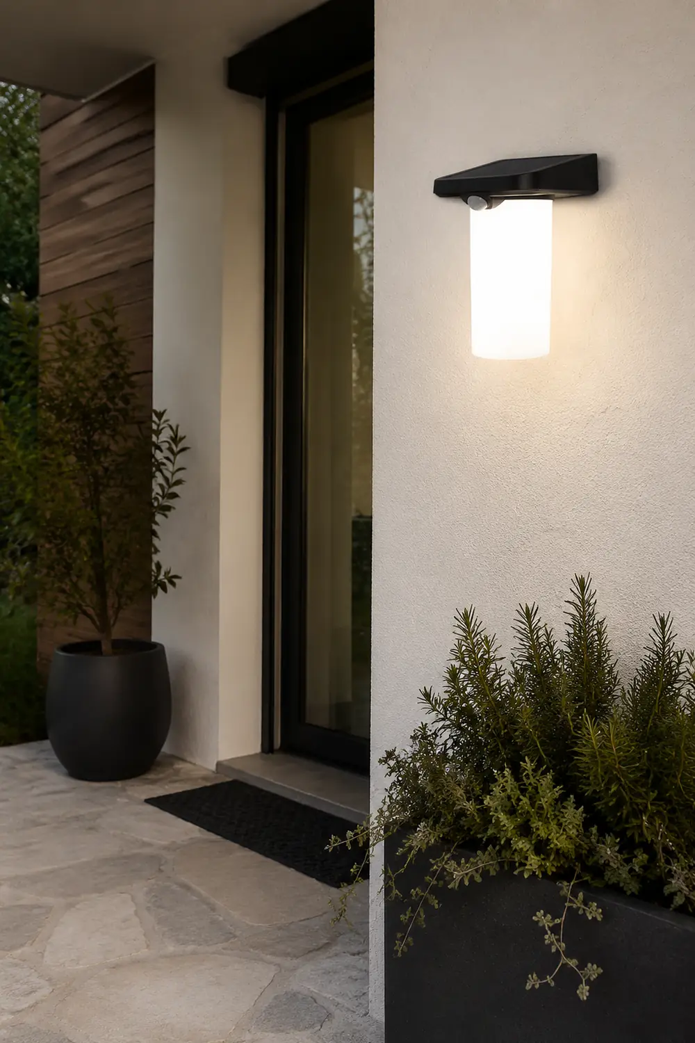 Modern LED Black Outdoor Solar Wall Lights with Motion Sensor - Lumpaz