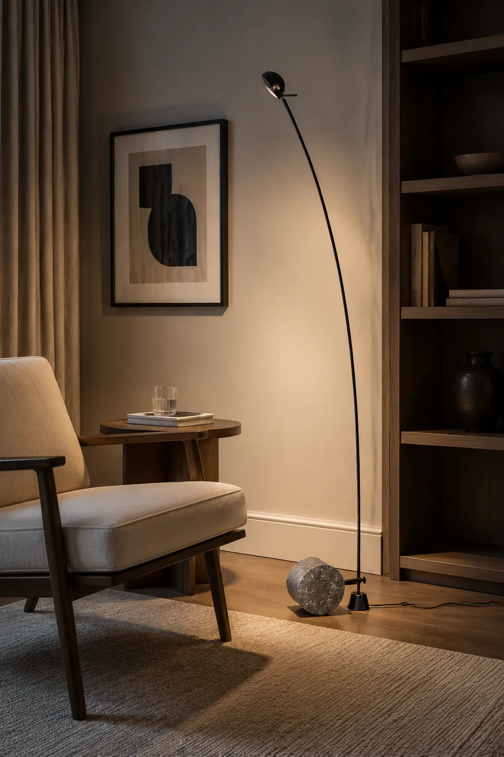 Salgado Nordic Gray Arc LED Floor Lamp, Marble & Metal - Lumpaz