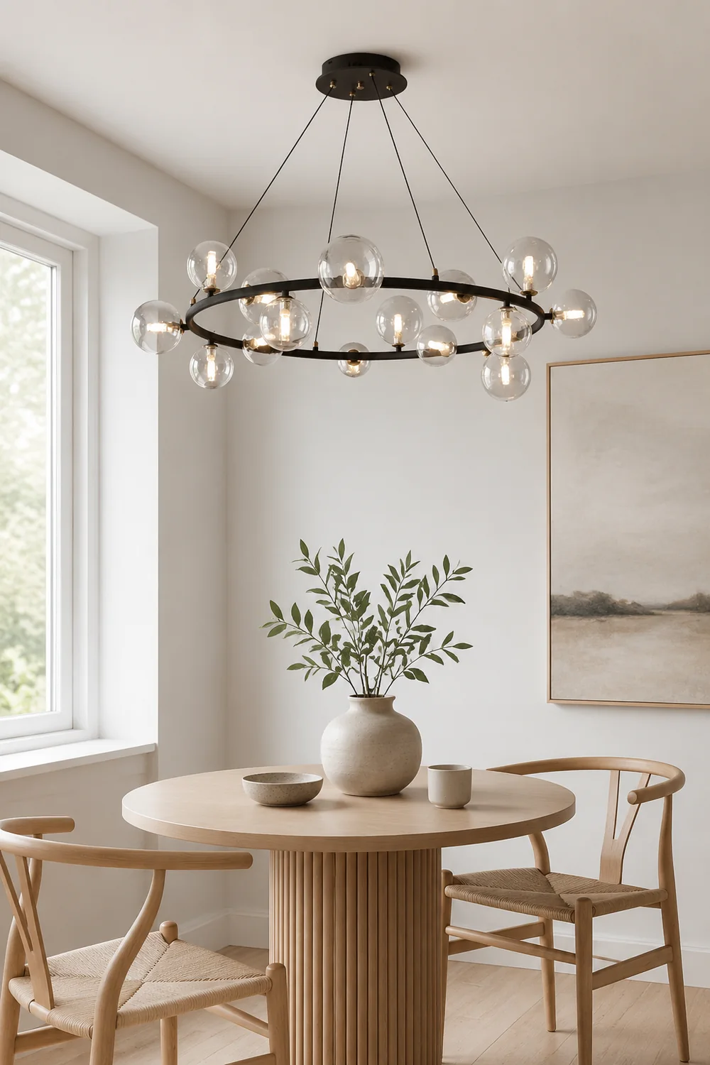 Valentina Modern Glass Globe Ring Chandelier, Gold/Black - Lumpaz