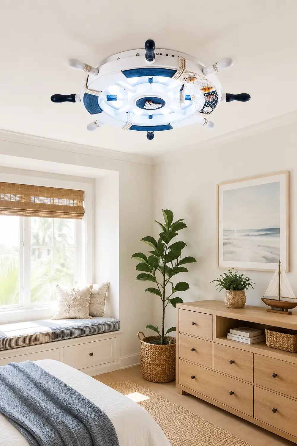 Quinn Modern Rudder Metal Flush Mount Ceiling Light White/Blue Bedroom - Lumpaz