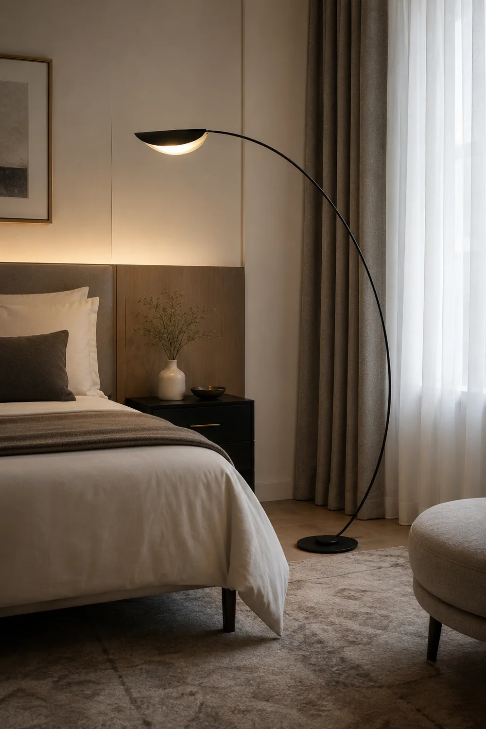 Edge Modern Arch Metal Floor Lamp, Black Bedroom/Living Room - Lumpaz