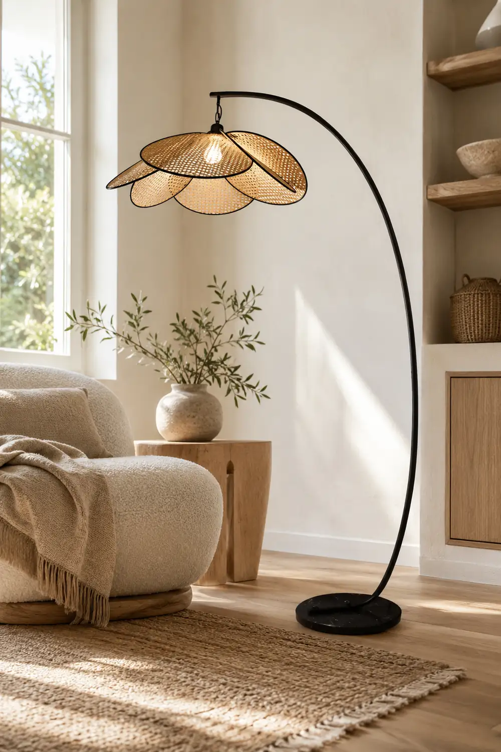 Ritta Artistic Flower Rattan/Willow Weave Floor Lamp - Lumpaz