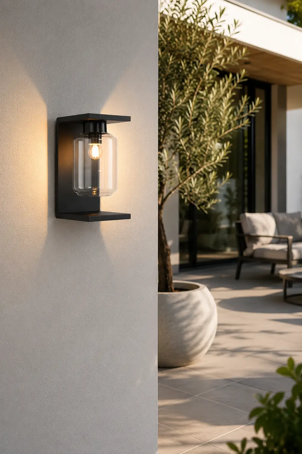 Outdoor Waterproof LED Glass Black Modern Solar Wall Lights with Remote - Lumpaz