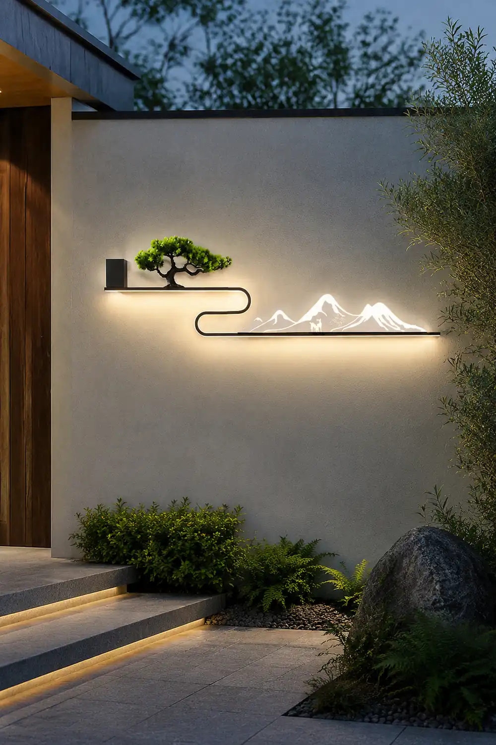 Mountain Scenery Waterproof LED Modern Outdoor Wall Lights with External Battery - Lumpaz