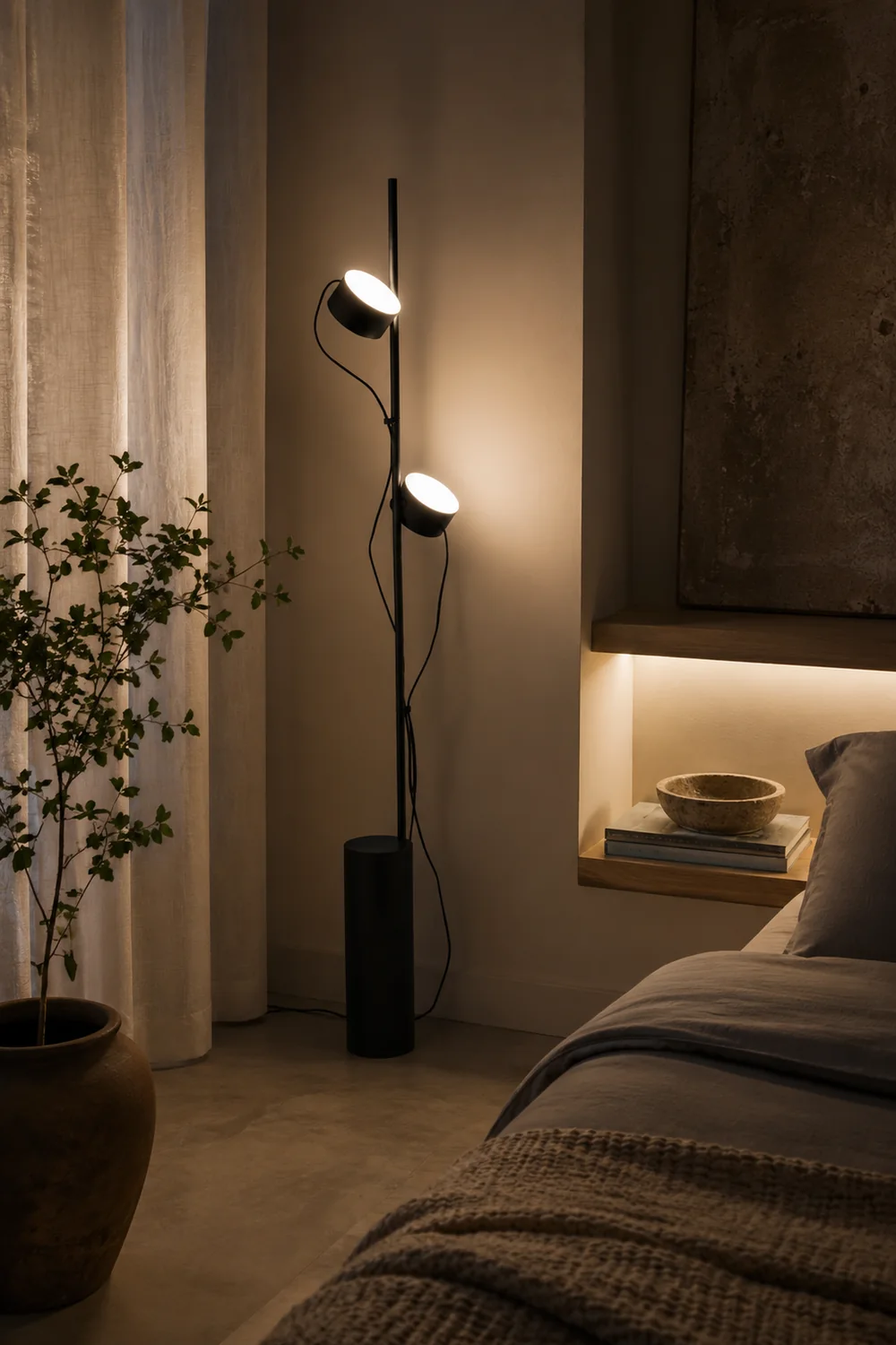 Avi Floor Lamp Cylindrical/Linear Modern, Metal, Black, Bedroom - Lumpaz
