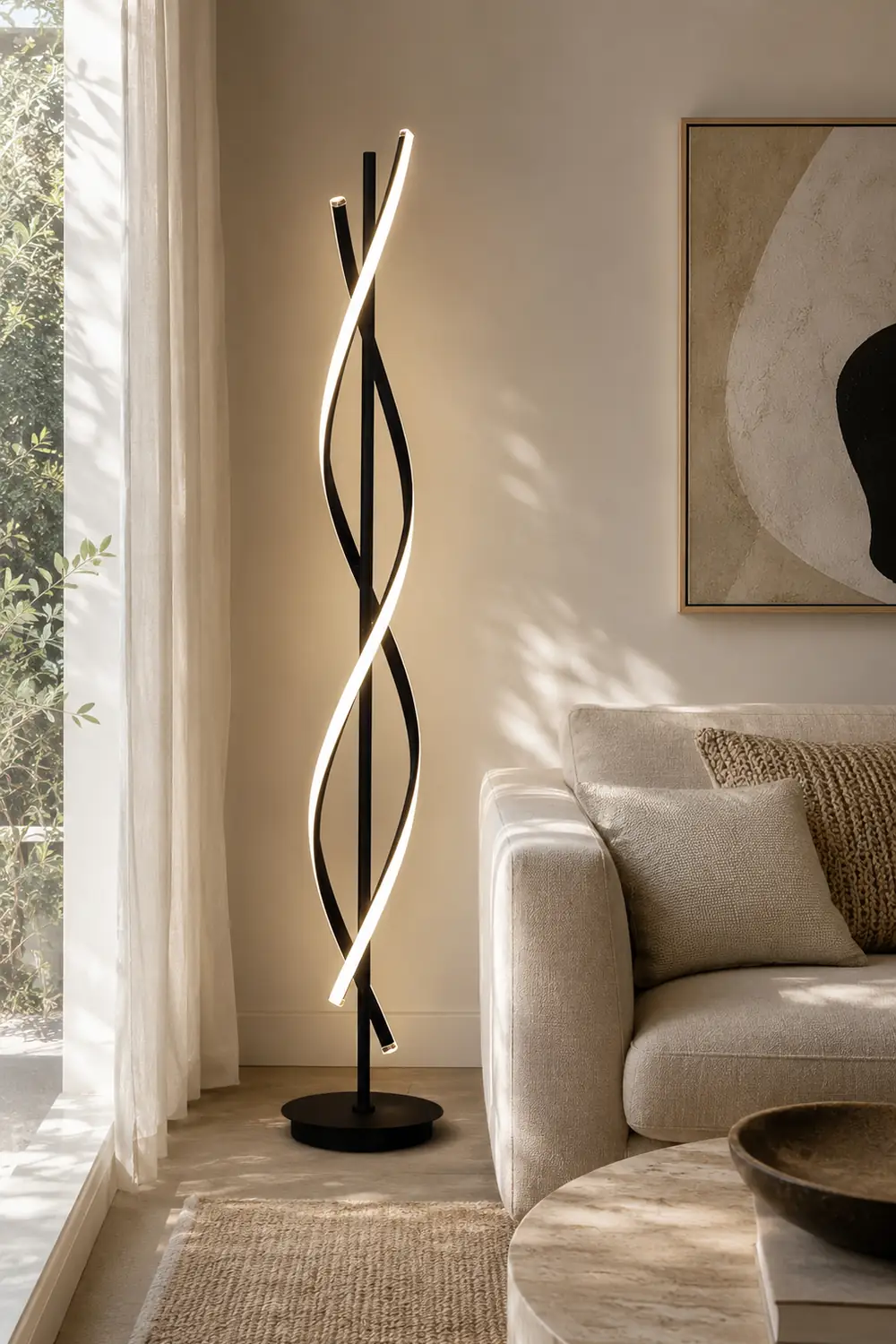 Postmodern Linear Acrylic Floor Lamp, Black/White - Lumpaz