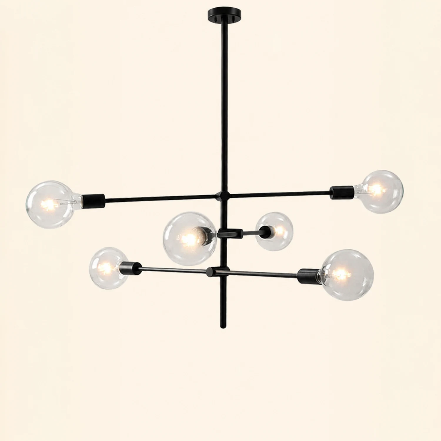 Valentina Modern Globe Metal/Glass Chandelier, Black/Gold - Lumpaz