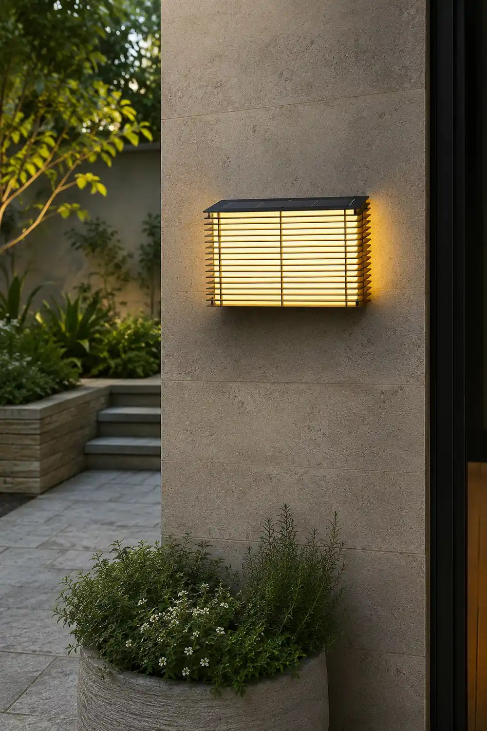 Waterproof Square Grids Stainless Steel Black Modern Solar Wall Lights - Lumpaz