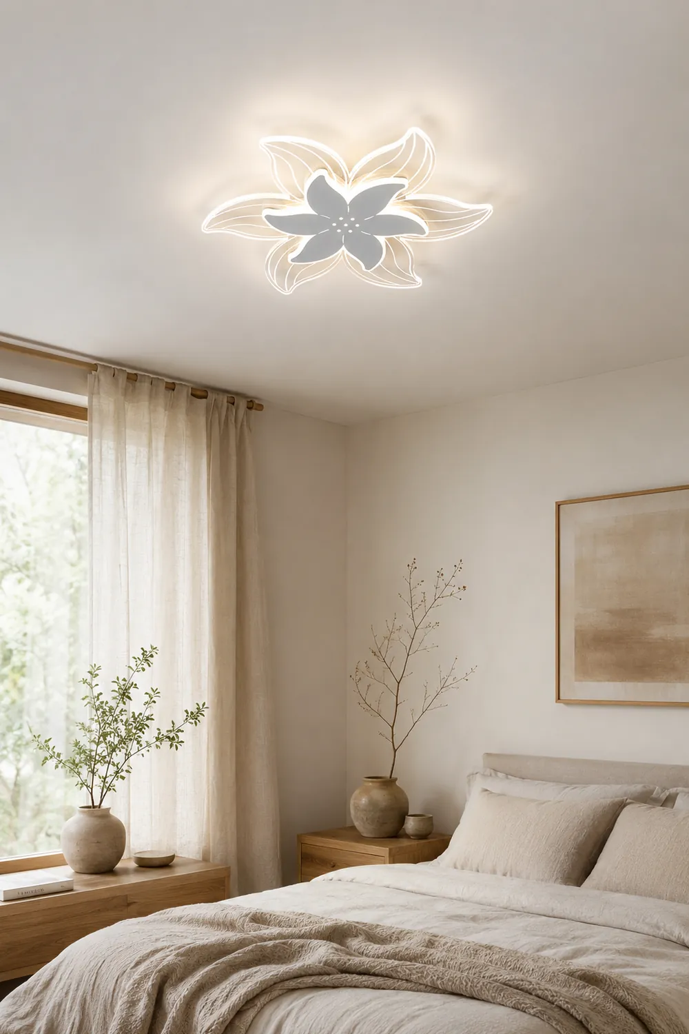 Hana Designer Flower Shape White Flush Mount Ceiling Light, White - Lumpaz