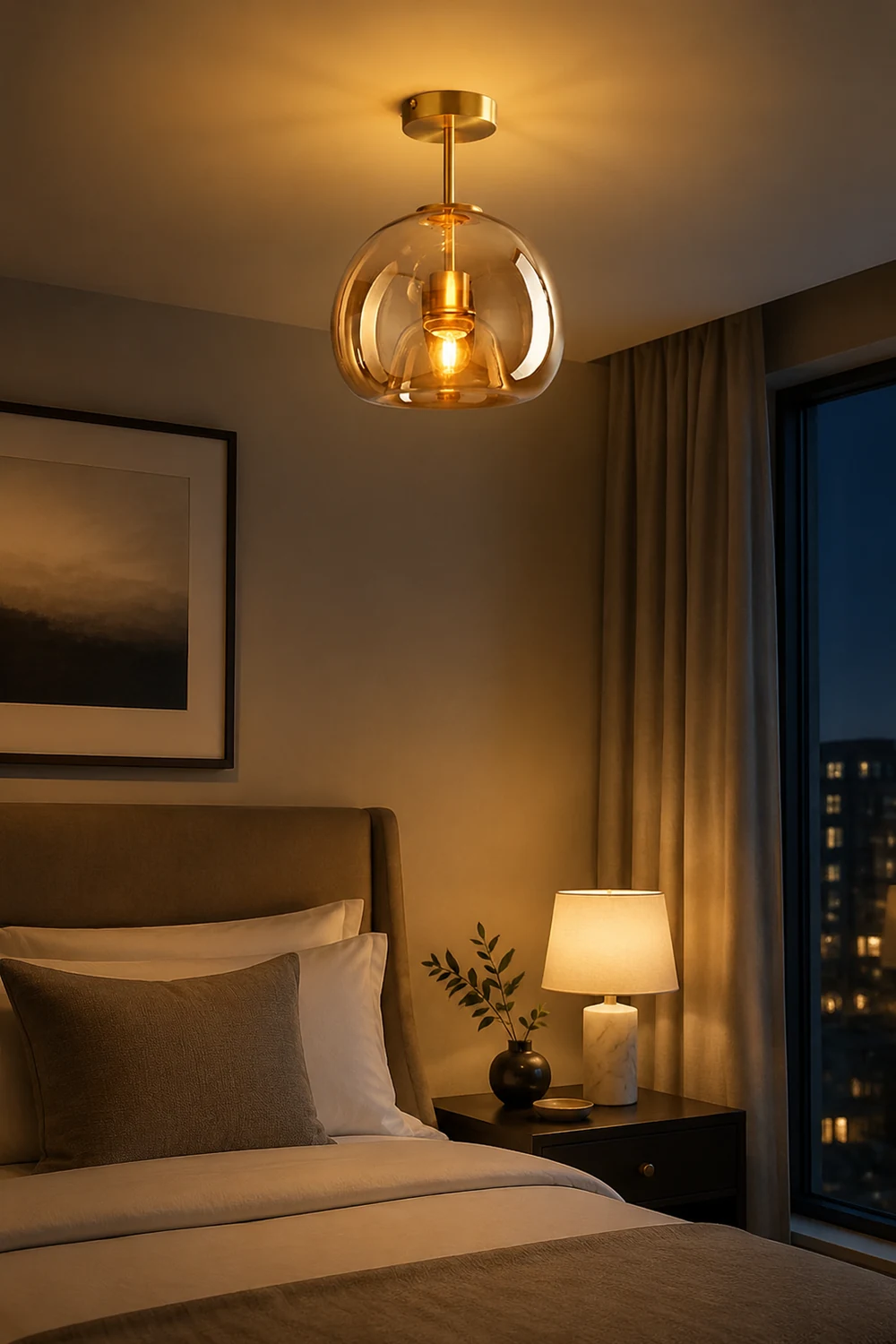 Sanna Modern Dome Glass Semi-Flush Mount Ceiling Light/Pendant Light, Gold/Black - Lumpaz