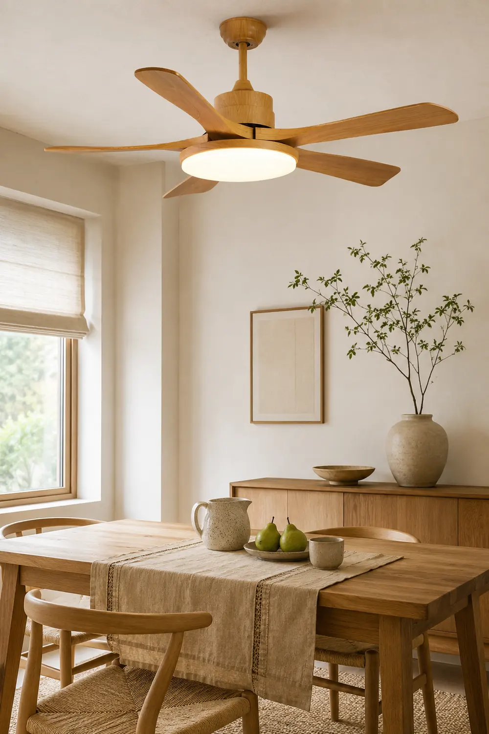 Haydn 5-Blade DC Ceiling Fan with Light, Summer, Black & Wood, 52'' - Lumpaz