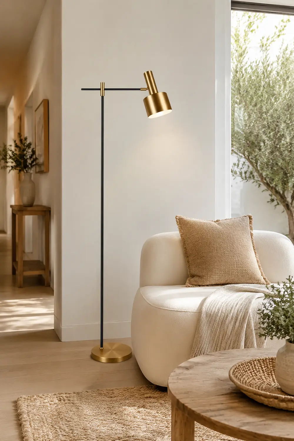 Freja Luxury Linear Metal Floor Lamp, Gold - Lumpaz