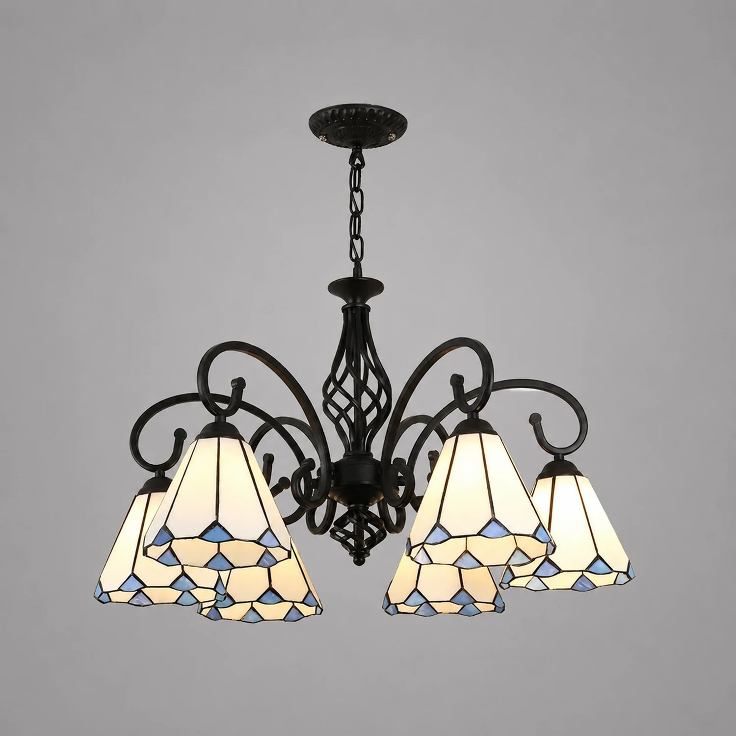 Silva Tiffany Mediterranean Branch Metal Chandelier, White/Blue/Navy Blue - Lumpaz