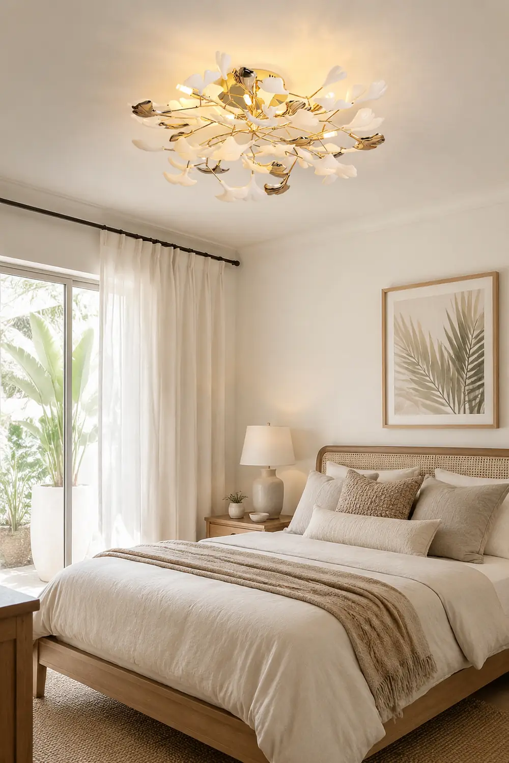 Ophelia Elegant Leaf Ceramic/Metal Flush Mount Ceiling Light, Gold - Lumpaz