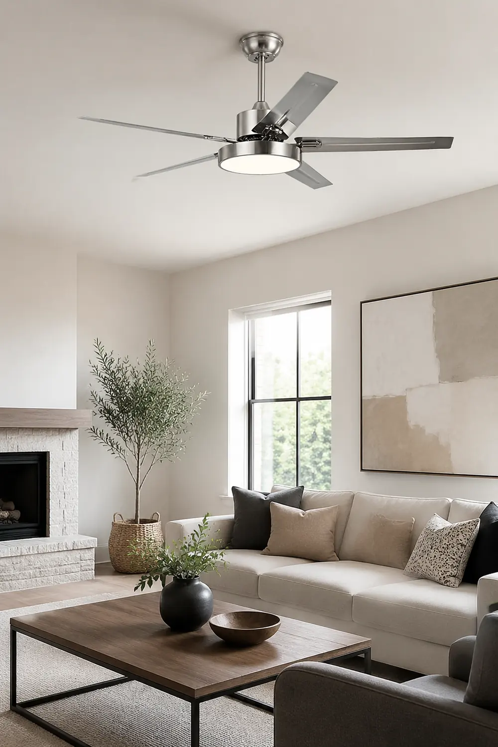 Haydn 5-Blade Industrial Silver DC Ceiling Fan Light, 52'' - Lumpaz