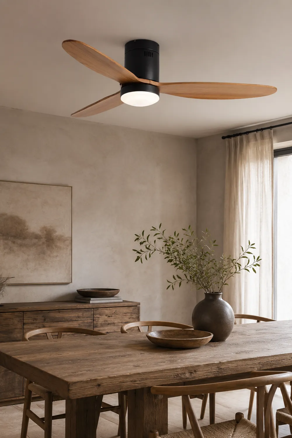 Walters 3-Blade Black Ceiling Fan with Light, 2 Color, DIA 48'' - Lumpaz