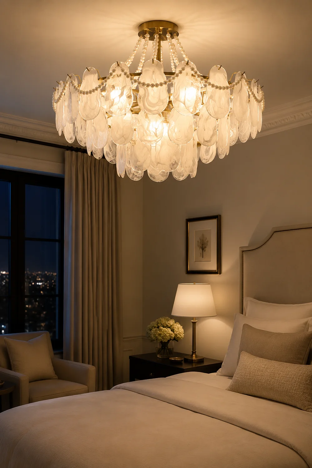 Kirsten Elegant Pearl/Glass/Metal Chandelier, White - Lumpaz